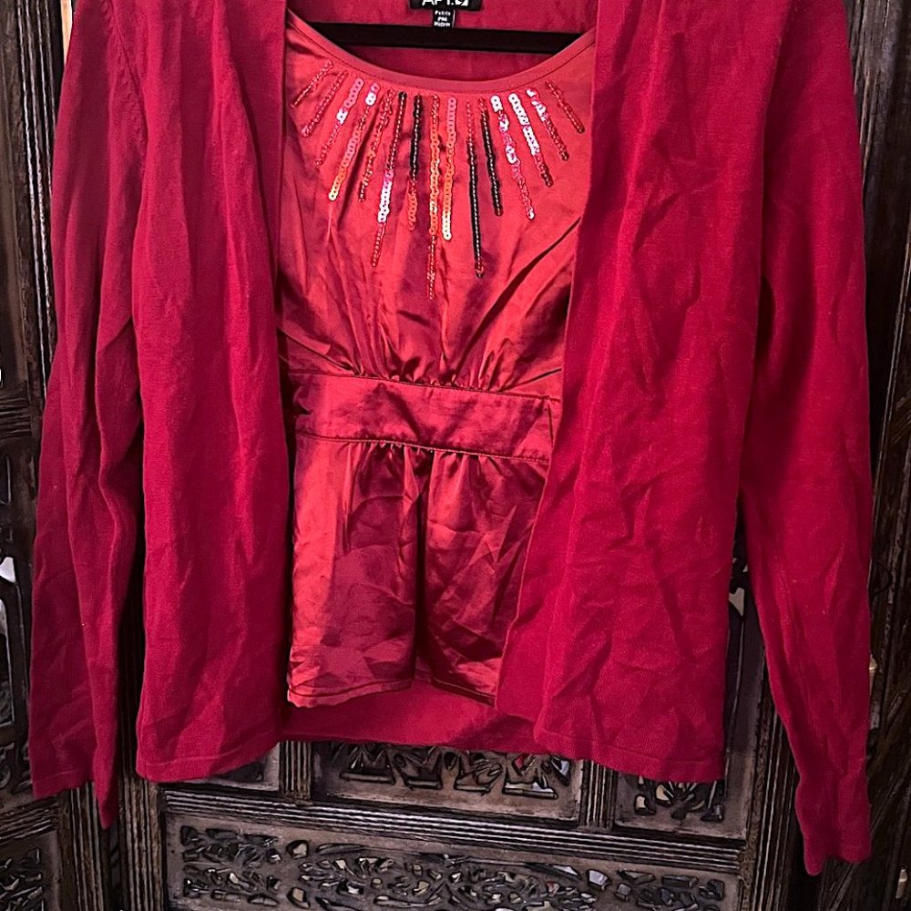 Apt 9 Red Sequin Collar Double Blouse Holiday Swe… - image 2